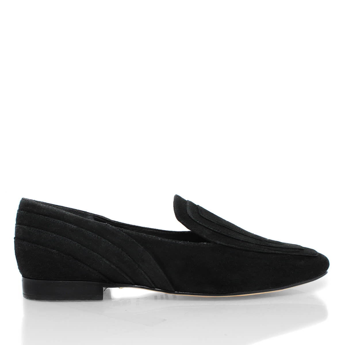 RINGS - Black Suede Regina Romero Women's Flat Moccasin Shoe in Leather