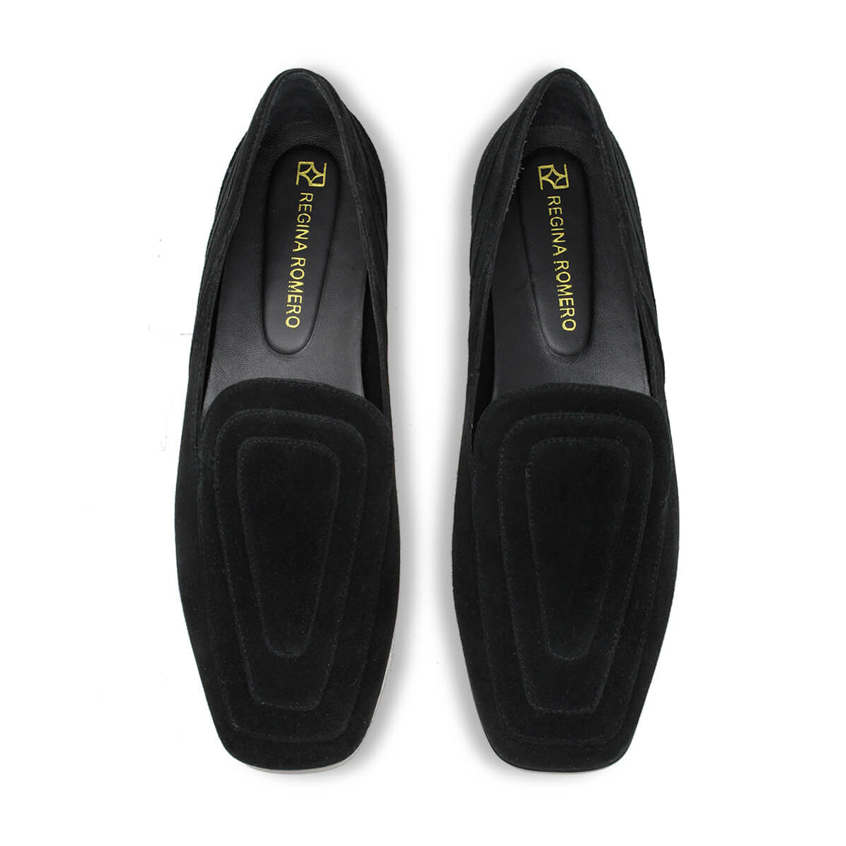 RINGS - Black Suede Regina Romero Women's Flat Moccasin Shoe in Leather