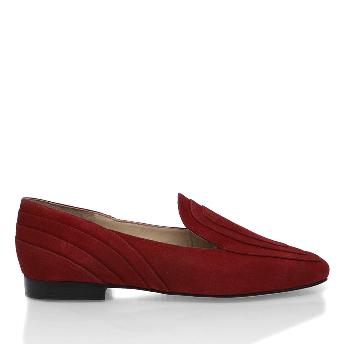 RINGS - Suede Wine Regina Romero Women's Flat Moccasin Shoe in Leather