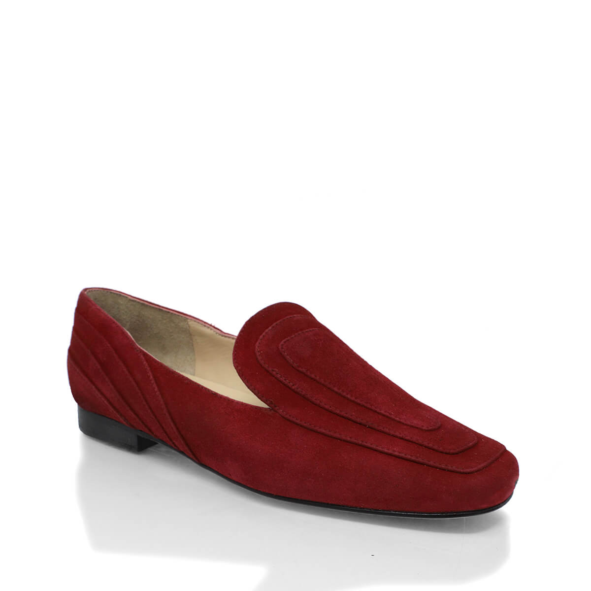 RINGS - Suede Wine Regina Romero Women's Flat Moccasin Shoe in Leather