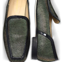 CORA - Negro Inox Regina Romero Zapato Mocasin de Piso Para Dama en Piel