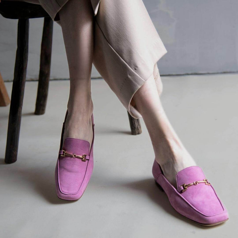 LUA - Fuchsia Patent Leather Regina Romero Flat Moccasin Shoe for Lady in Leather