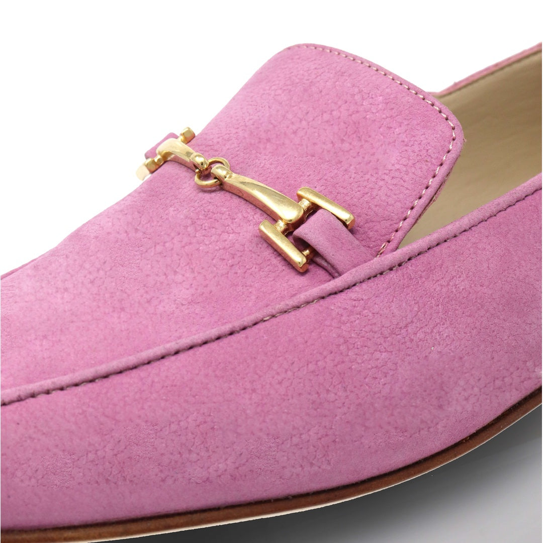 LUA - Fuchsia Patent Leather Regina Romero Flat Moccasin Shoe for Lady in Leather