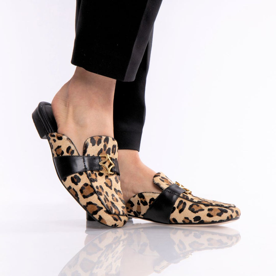 SAMMY - Beige Print Regina Romero Zapato Flat Mule de Piso Para Dama en Piel