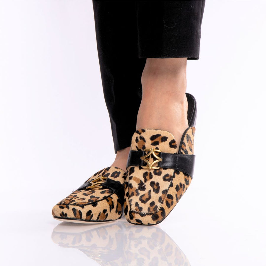 SAMMY - Beige Print Regina Romero Zapato Flat Mule de Piso Para Dama en Piel