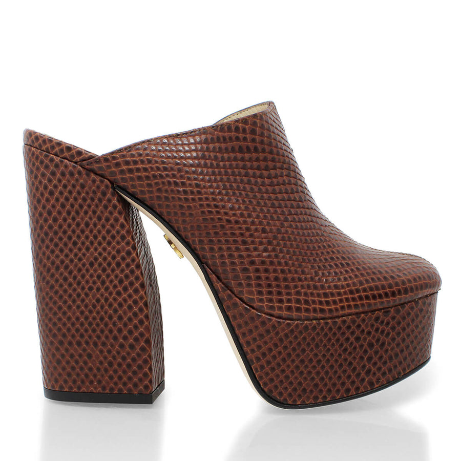 1990 - Black Regina Romero High Heel Platform Shoe for Lady in Leather