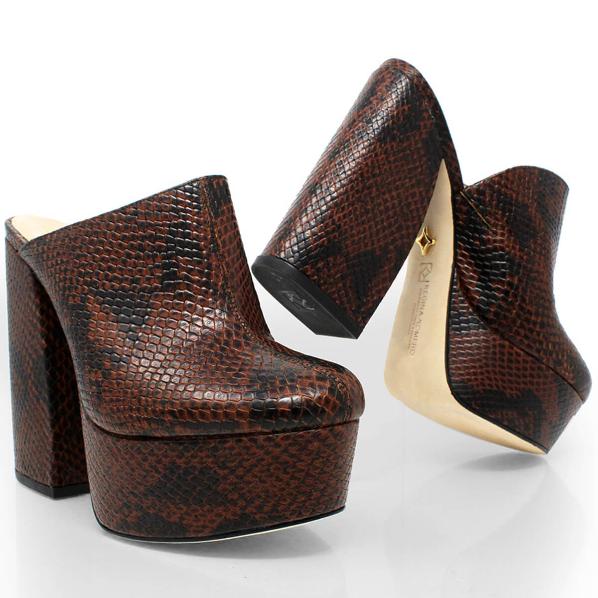 SUZETTE 135 - Cafe Oscuro Regina Romero Zapato Plataforma Tacon Alto Para Dama en Piel