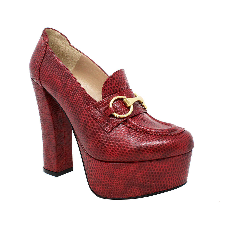 1990 - Red Regina Romero High Heel Platform Shoe for Women in Leather