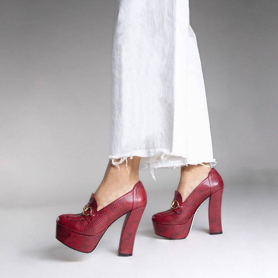 1990 - Red Regina Romero High Heel Platform Shoe for Women in Leather