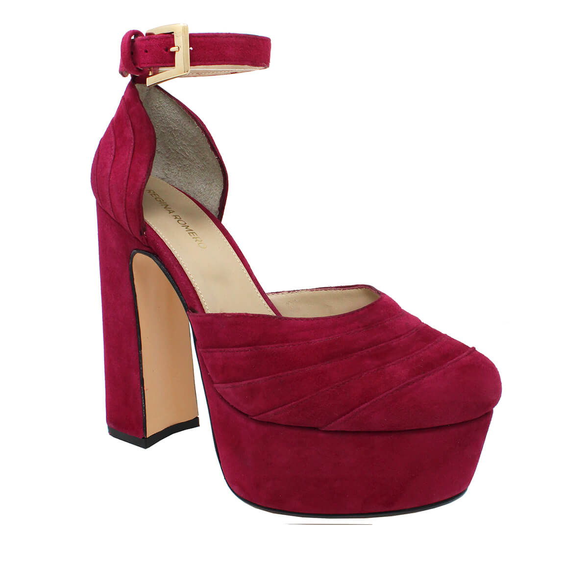 JODIE 135 - Suede Lipstick Pink Regina Romero High Heel Platform Sandal Shoe for Women in Leather