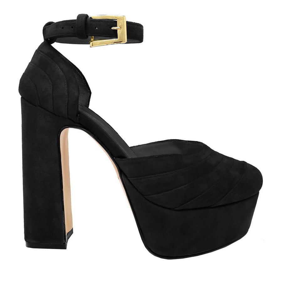 JODIE 135 - Ante Negro Regina Romero Zapato Sandalia Plataforma Tacon Alto Para Dama en Piel