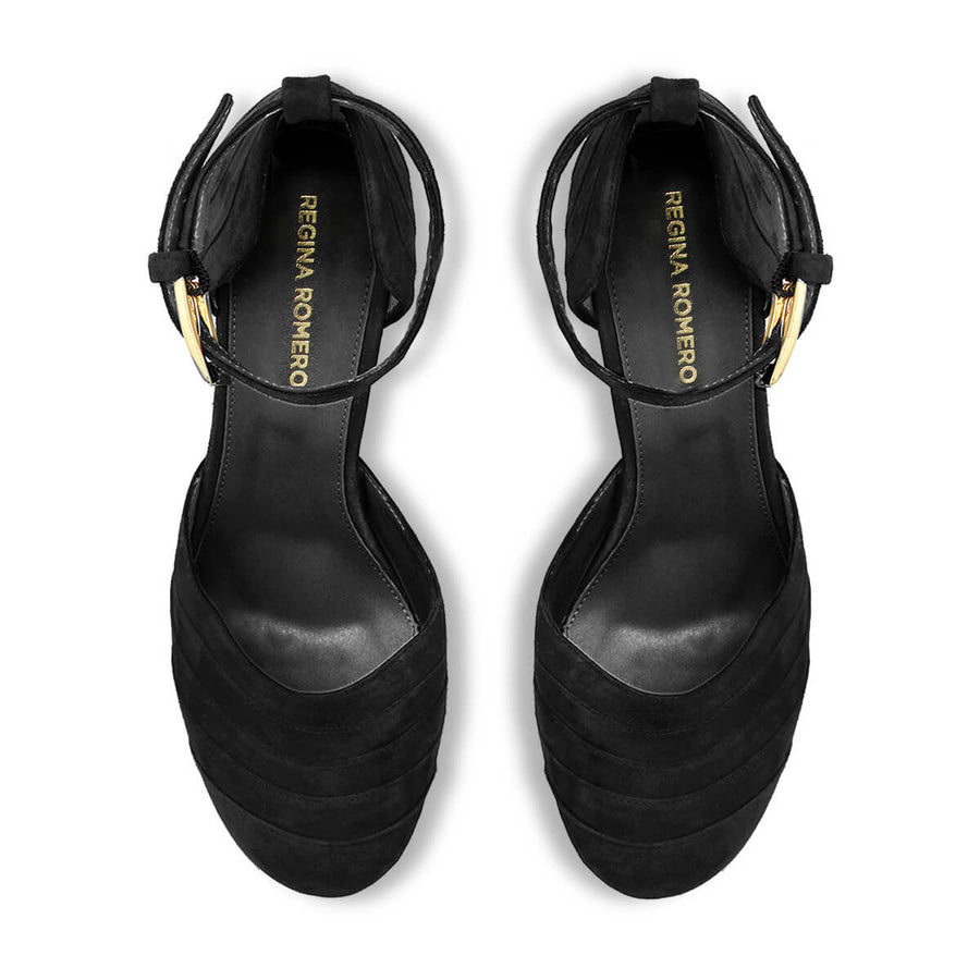 JODIE 135 - Ante Negro Regina Romero Zapato Sandalia Plataforma Tacon Alto Para Dama en Piel