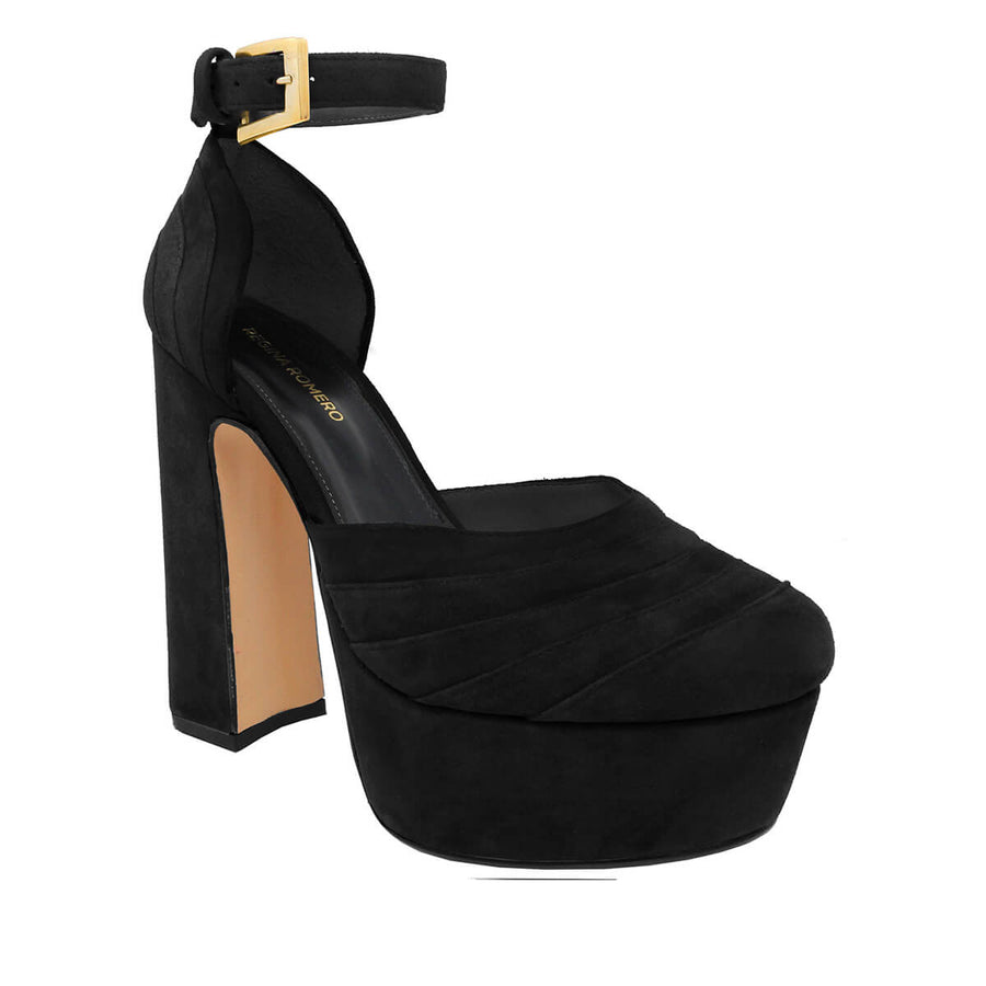 JODIE 135 - Ante Negro Regina Romero Zapato Sandalia Plataforma Tacon Alto Para Dama en Piel