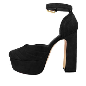 JODIE 135 - Black Suede Regina Romero High Heel Platform Sandal Shoe for Women in Leather