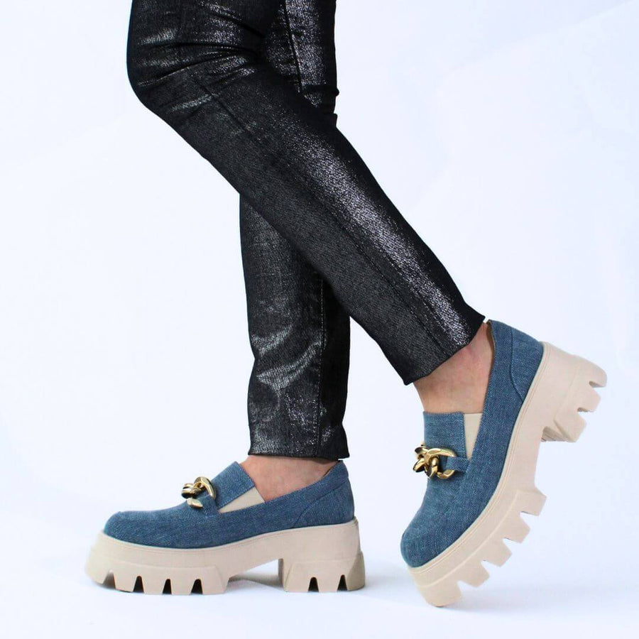 RAQUEL 65 - Denim Regina Romero Zapato Mocasin de Piso Para Dama