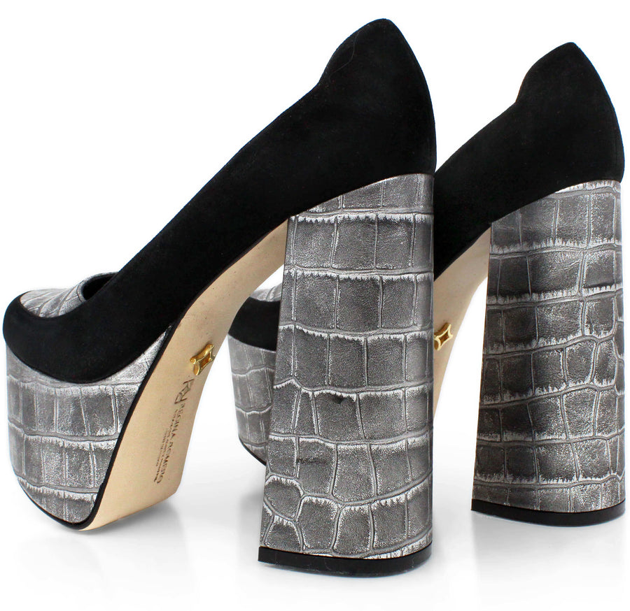 ROSE 150 - Plata Regina Romero Zapato Plataforma Tacon Alto Para Dama en Piel