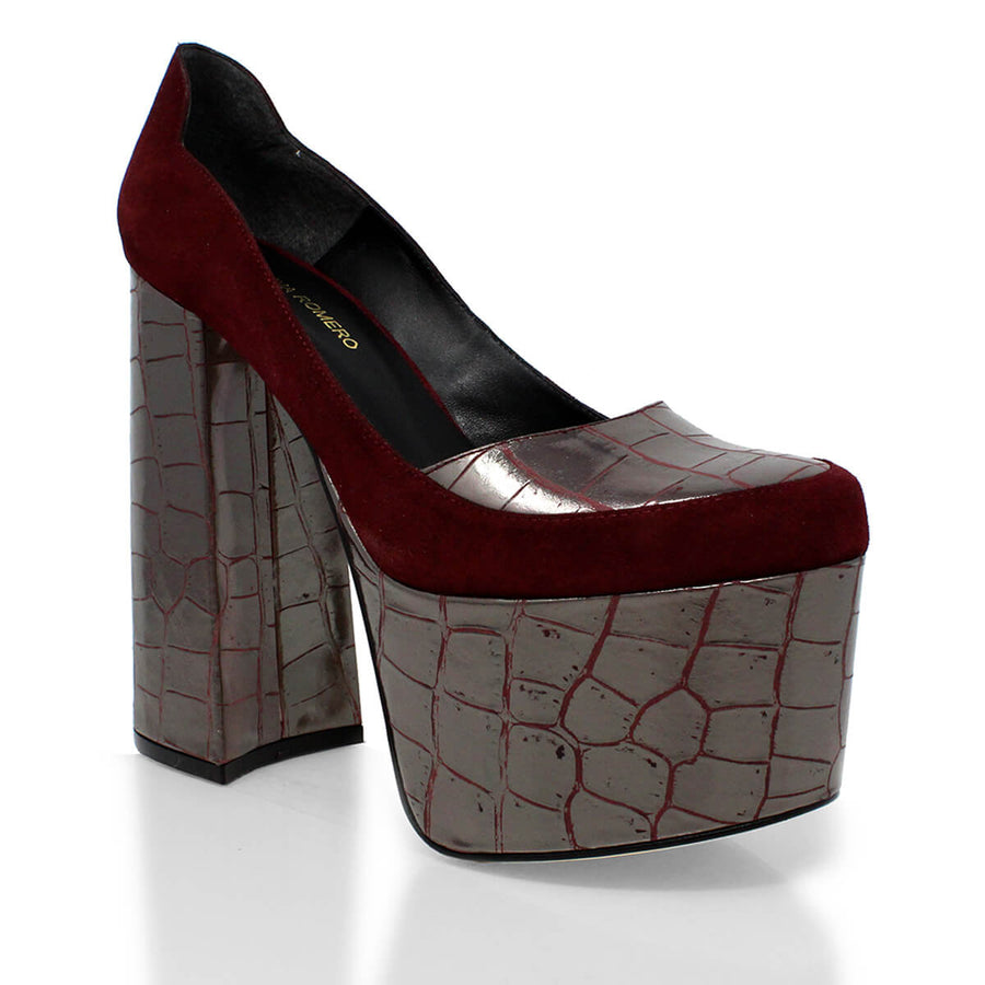 MON 150 - Latte Regina Romero High Heel Platform Shoe for Lady in Leather
