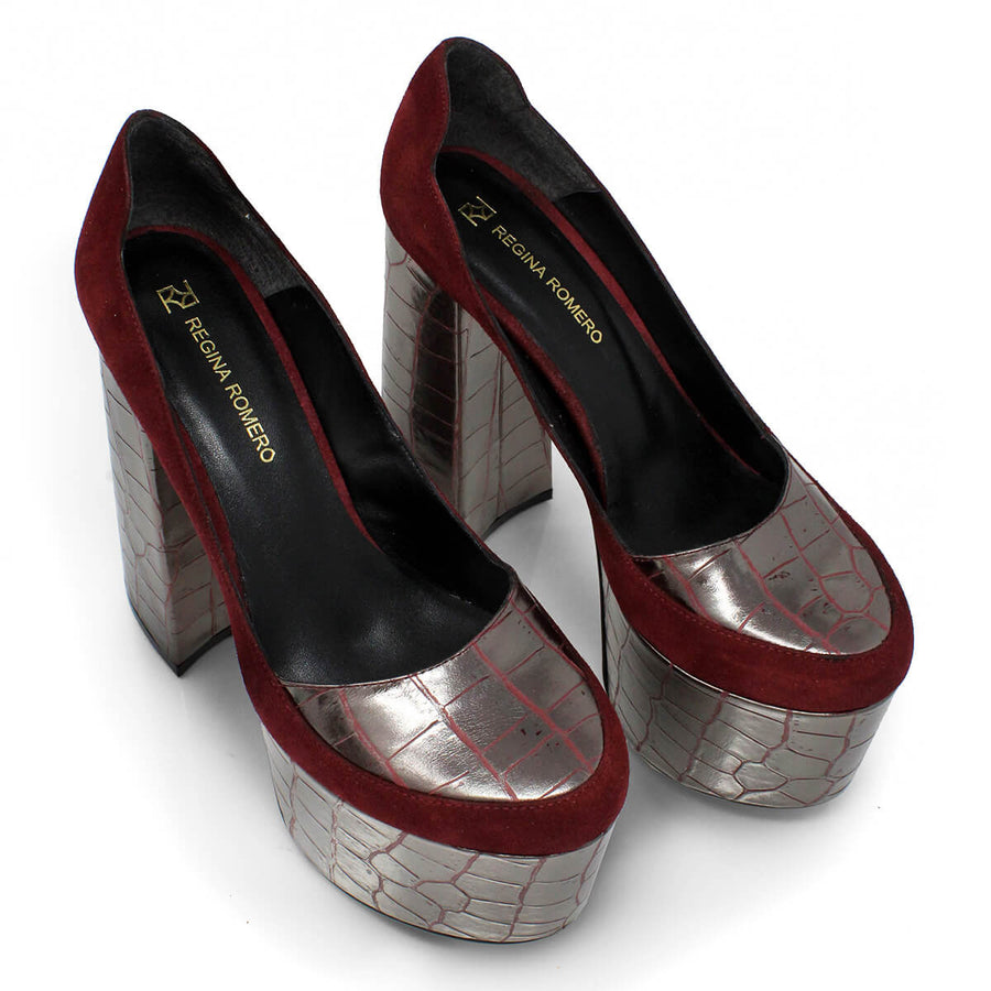 MON 150 - Latte Regina Romero High Heel Platform Shoe for Lady in Leather