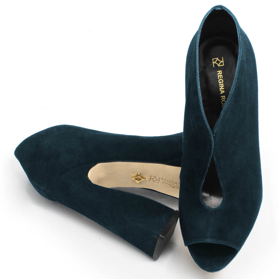 ZAIS 125 - Ante Azul Verde Regina Romero Zapato Sandalia Plataforma Tacon Alto Para Dama en Piel