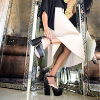 DESIRE 135 - Black Regina Romero High Heel Platform Shoe for Women in Leather