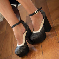 DESIRE 135 - Black Regina Romero High Heel Platform Shoe for Women in Leather