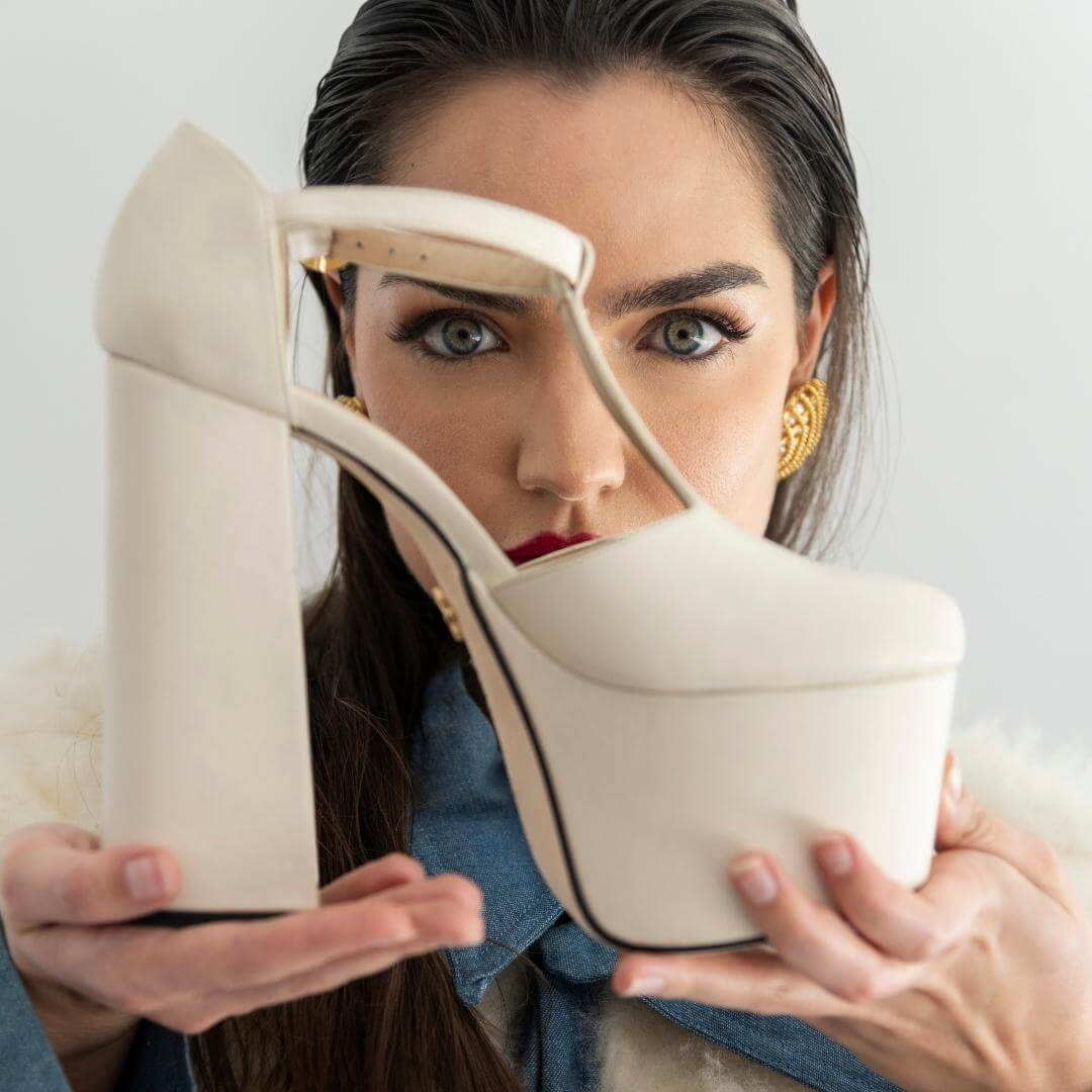 MON 150 - Latte Regina Romero High Heel Platform Shoe for Women in Leather