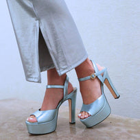 SABRINA 135 - Azul Perlizado Regina Romero Zapato Sandalia Plataforma Tacon Alto Para Dama en Piel