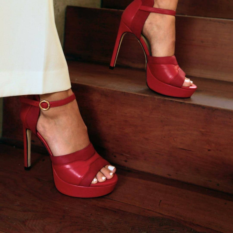 ALAIS 125 - Rojo Regina Romero Zapato Sandalia Plataforma Tacon Alto Para Dama en Piel