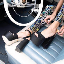 AURA 150 - Black Regina Romero High Heel Platform Sandal Shoe for Women in Leather