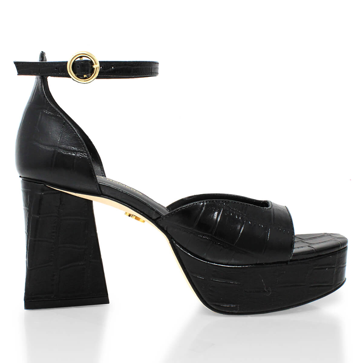 BONNIE 95 - Black Regina Romero High Heel Platform Sandal Shoe for Women in Leather