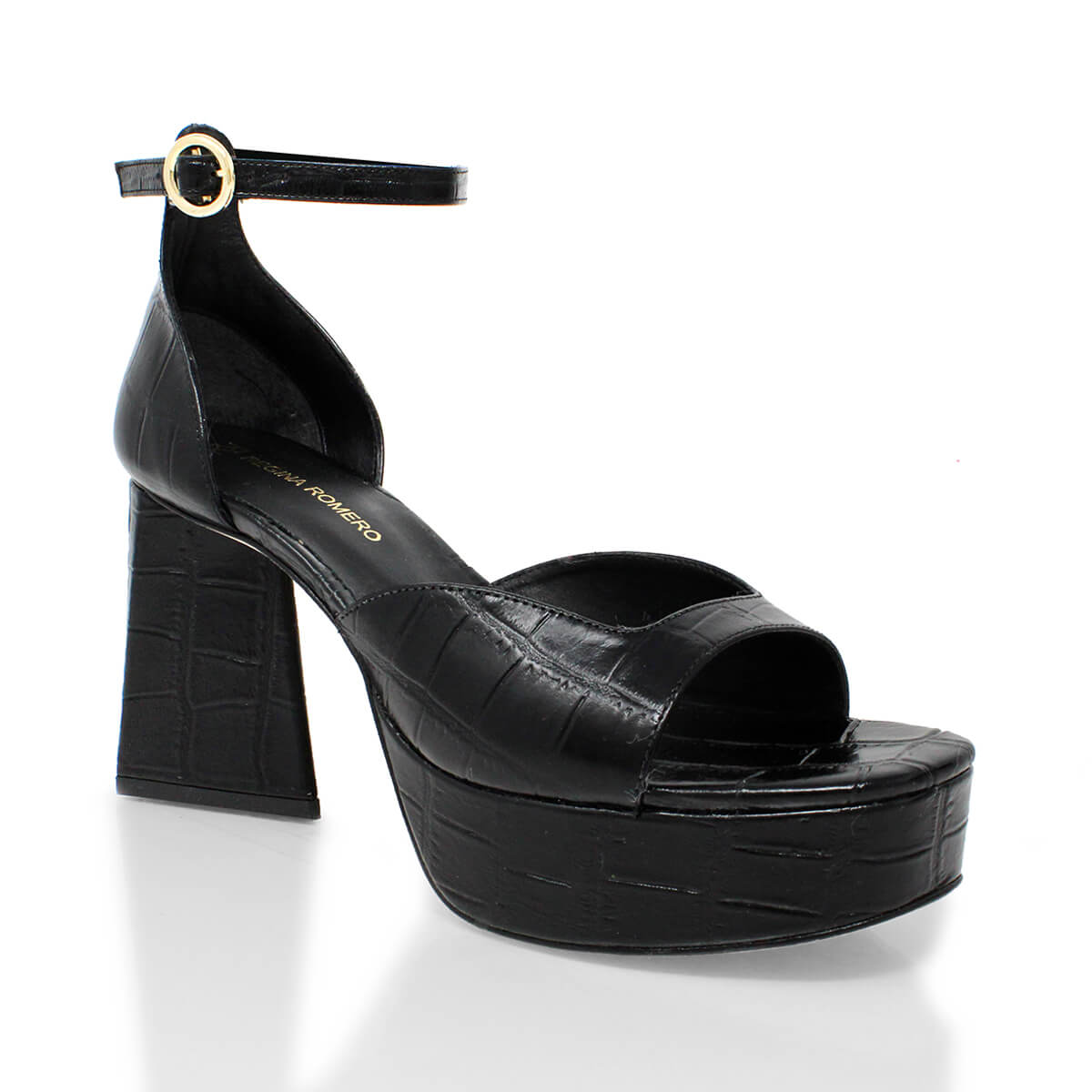 BONNIE 95 - Black Regina Romero High Heel Platform Sandal Shoe for Women in Leather