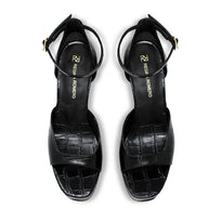 BONNIE 95 - Black Regina Romero High Heel Platform Sandal Shoe for Women in Leather