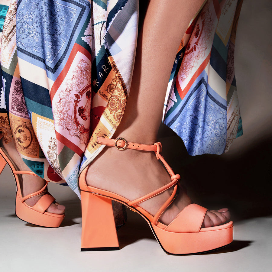 CALIPSO 95 - Coral Regina Romero Zapato Sandalia Plataforma Tacon Alto Para Dama en Piel