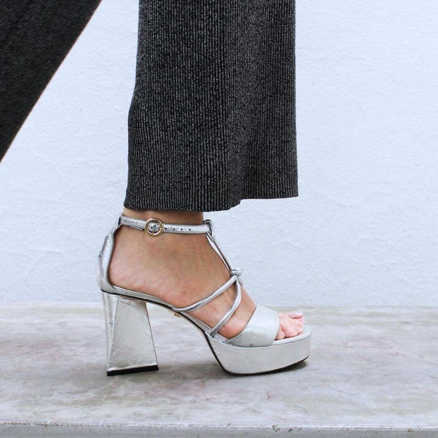 CALIPSO 95 - Silver Regina Romero High Heel Platform Sandal Shoe for Women in Leather