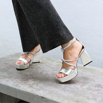 CALIPSO 95 - Silver Regina Romero High Heel Platform Sandal Shoe for Women in Leather
