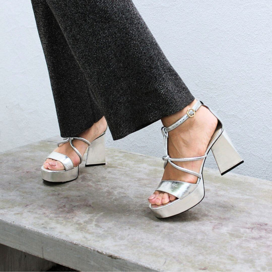 CALIPSO 95 - Silver Regina Romero High Heel Platform Sandal Shoe for Women in Leather
