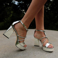 CALIPSO 95 - Silver Regina Romero High Heel Platform Sandal Shoe for Women in Leather