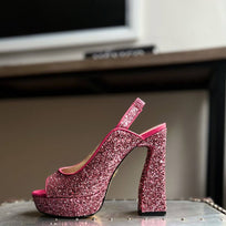 CHERYL 125 - Glitter Rosa Regina Romero Zapato Sandalia Plataforma Tacon Alto Para Dama en Piel