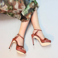 PITA 125 - Terracota Regina Romero Zapato Sandalia Plataforma Tacon Alto Para Dama en Piel