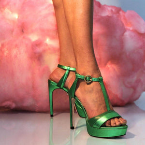 PITA 125 - Verde Regina Romero Zapato Sandalia Plataforma Tacon Alto Para Dama en Piel