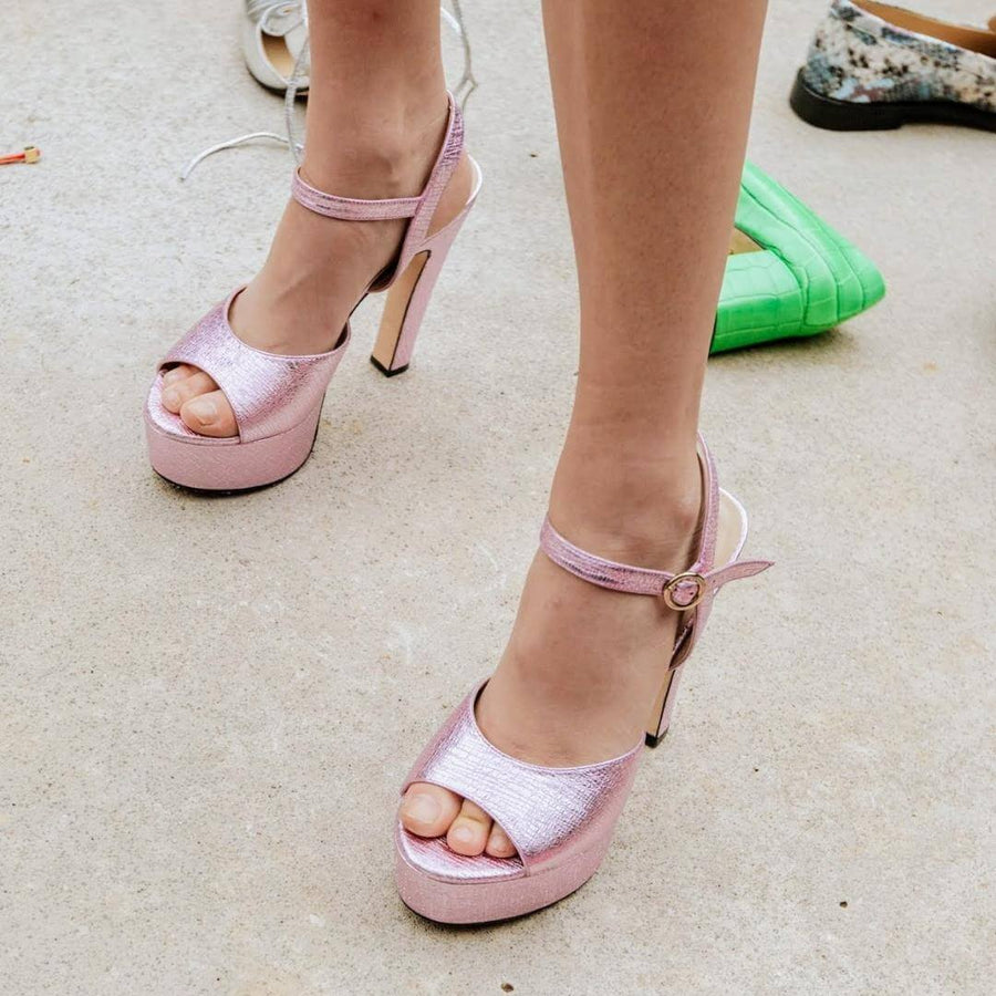 SABRINA 135 - Rosa Lila Regina Romero Zapato Sandalia Plataforma Tacon Alto Para Dama en Piel