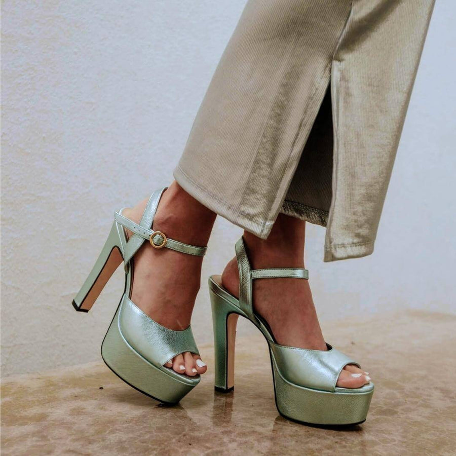 SABRINA 135 - Mint Regina Romero High Heel Platform Sandal Shoe for Women in Leather