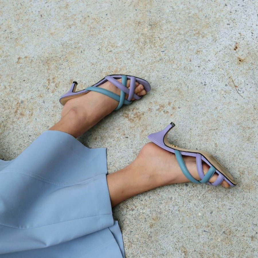 ALDA 60 - Lilac and Blue Regina Romero Low Heel Sandal Slipper Shoe for Women in Leather