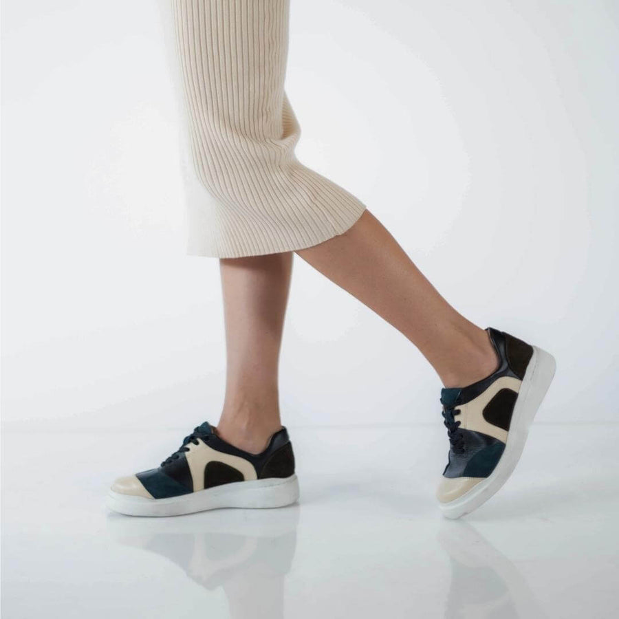 MARIA 35 - Ante Verde y Latte Regina Romero Zapato Tenis Urbano Sport Para Dama en Piel