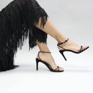 ELOISE 85 GLAM - Black Suede Regina Romero High Heel Sandal Slipper Shoe for Women in Leather