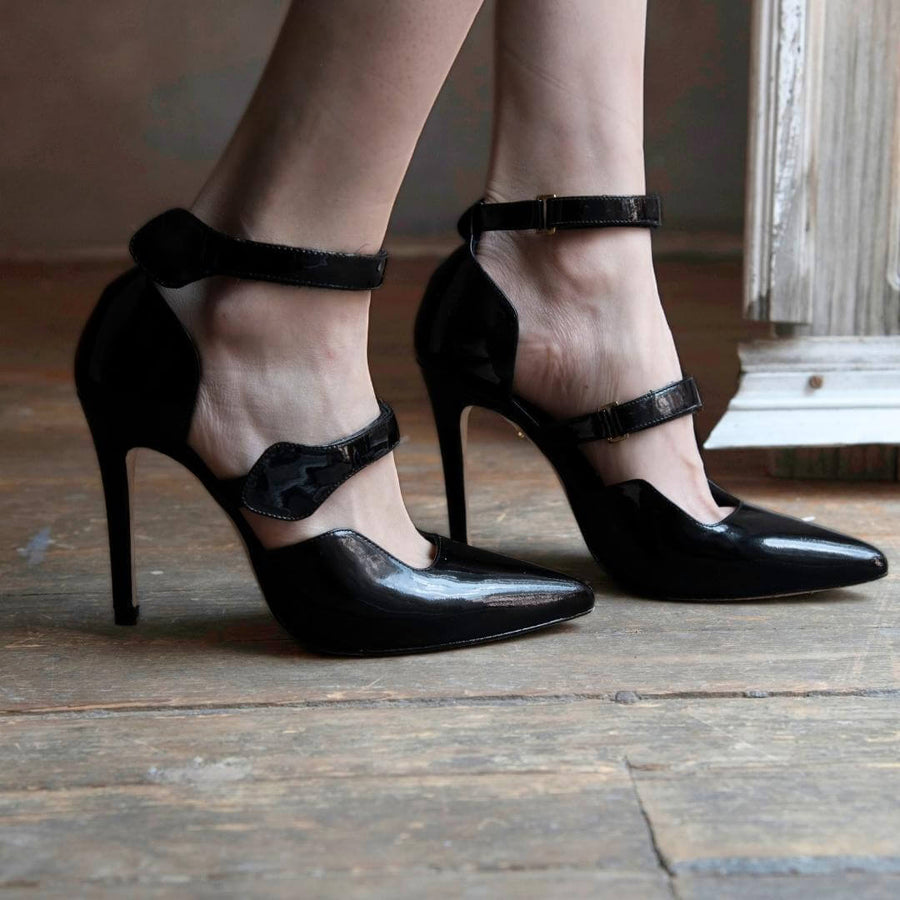 ASTRA 105 - Charol Negro Regina Romero Zapato Zapatilla Tacon Alto Para Dama en Piel