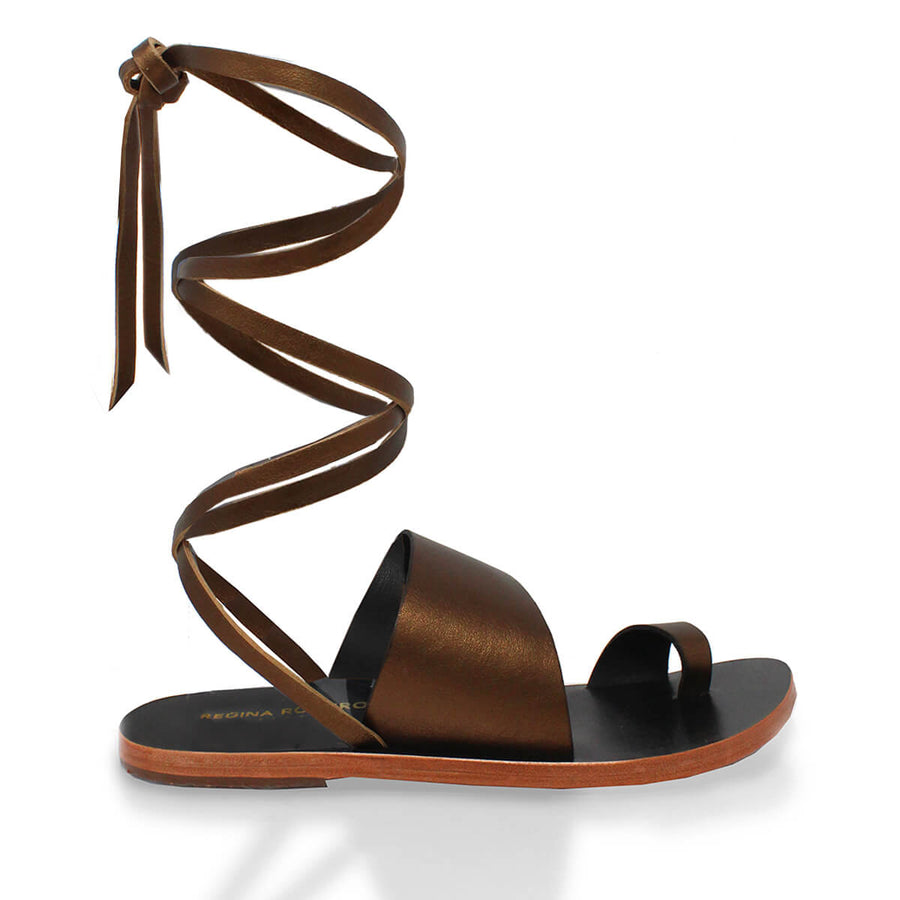 ASHA - Bronce Regina Romero Resort Zapato Sandalia de Piso para Dama en Piel