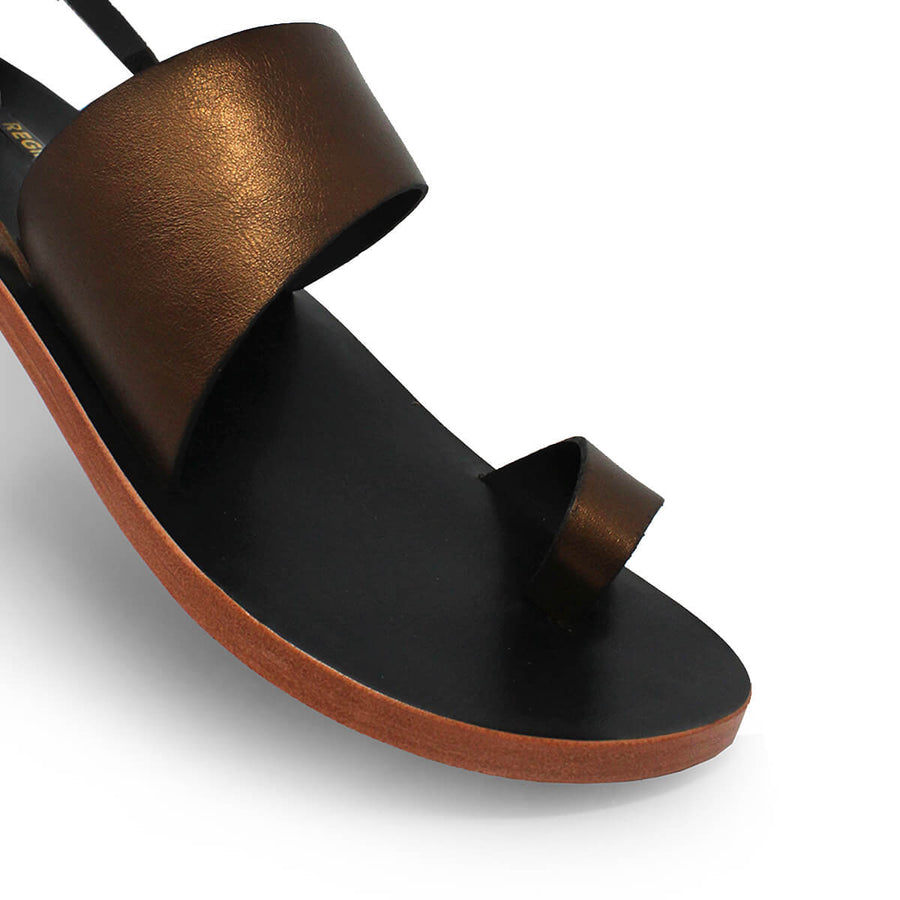 ASHA - Bronce Regina Romero Resort Zapato Sandalia de Piso para Dama en Piel