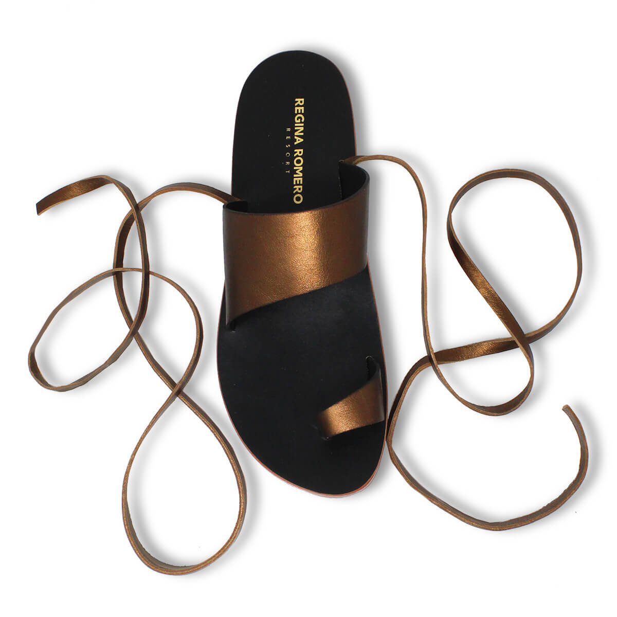 ASHA - Bronce Regina Romero Resort Zapato Sandalia de Piso para Dama en Piel