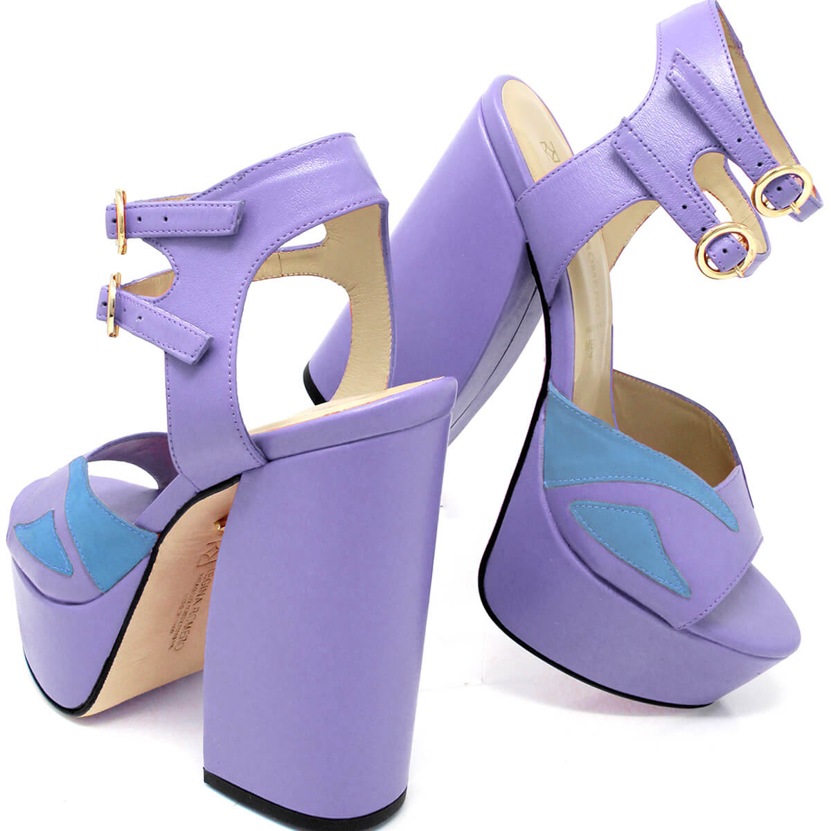 SUNNY 135 - Lila y Azul Regina Romero Zapato Sandalia Plataforma Tacon Alto Para Dama en Piel